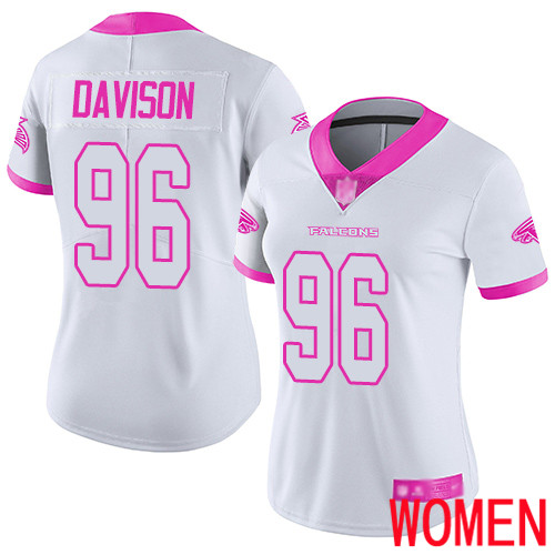 Atlanta Falcons Limited White Pink Women Tyeler Davison Jersey NFL Football #96 Rush Fashion